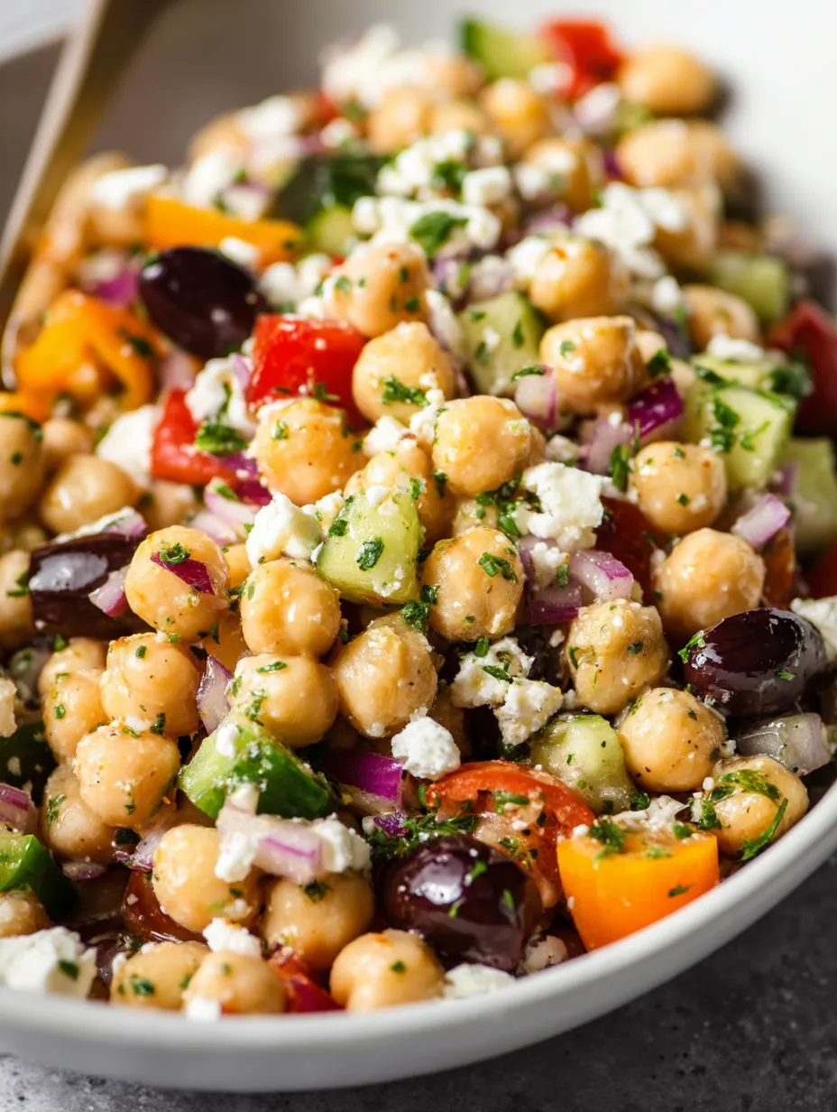 A bowl of Greek chickpea salad.