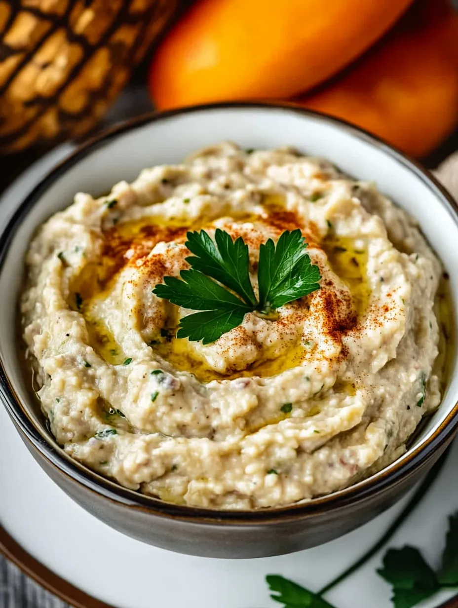 A bowl of Baba Ganoush dip.