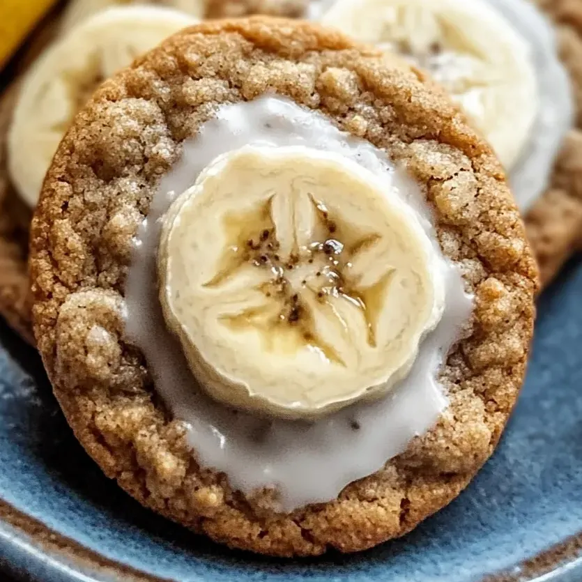 A single banana cookie with a sliced banana decoration on top.