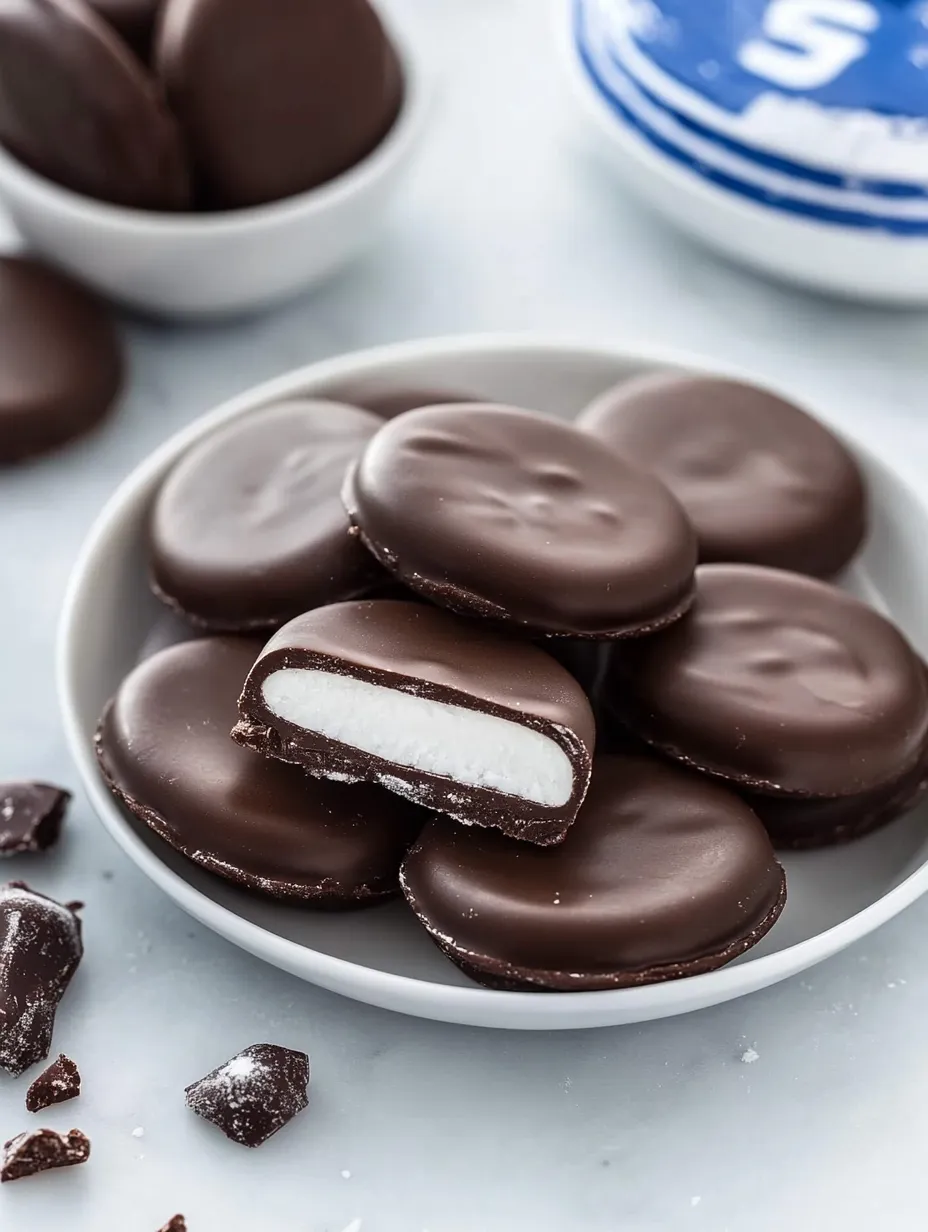 A bowl of tasty homemade mint chocolate discs.