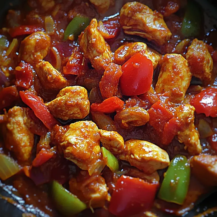 A pan filled with chicken and peppers.