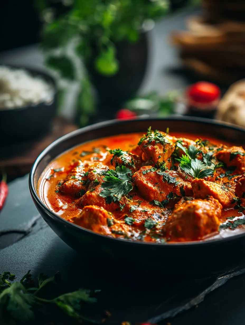 A bowl packed with saucy red curry and hearty chunks.