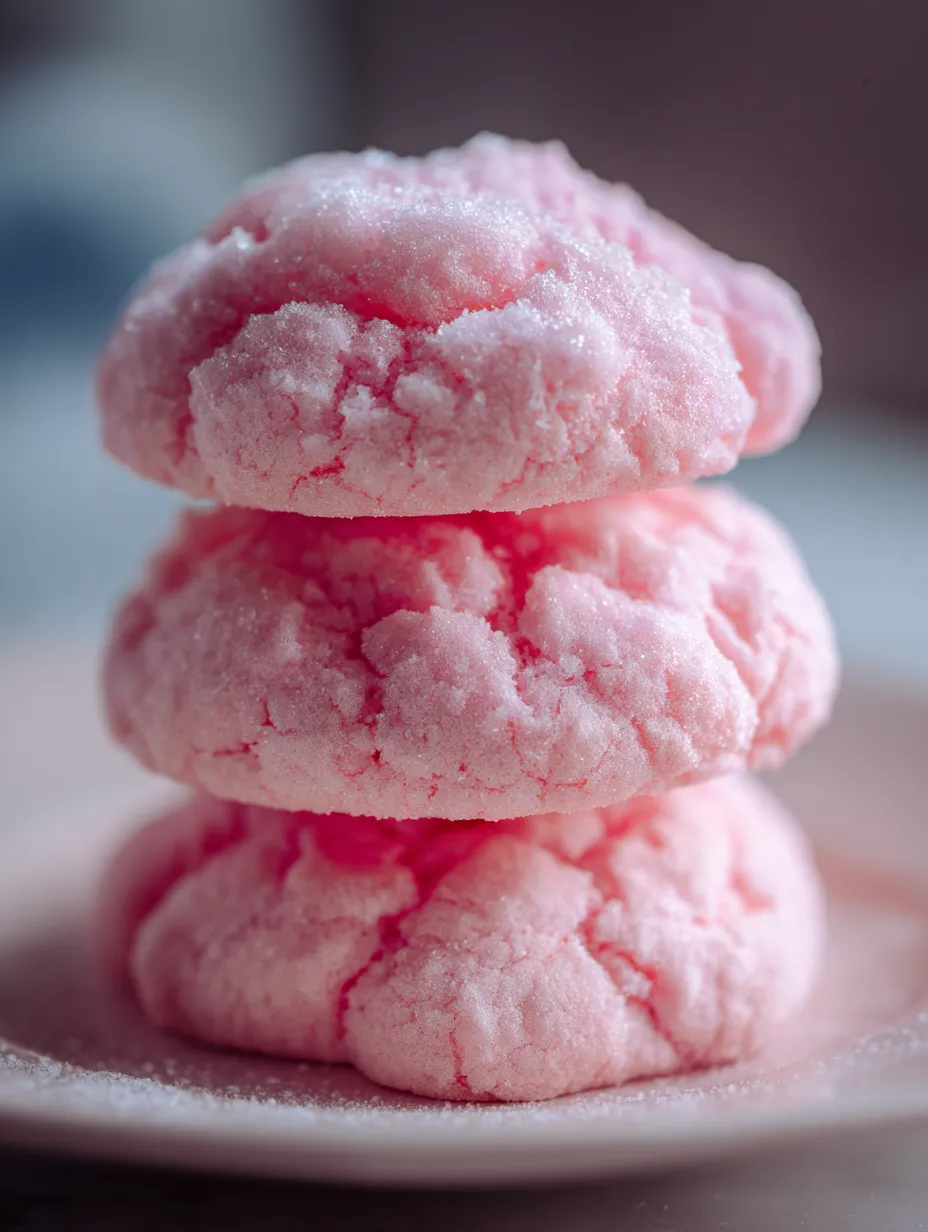 Stack of three pink frosted cookies.