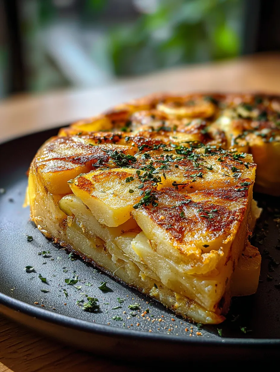 A slice of potato pie on a plate.
