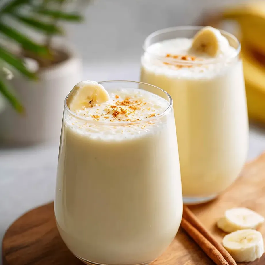 Glasses filled with banana milk.