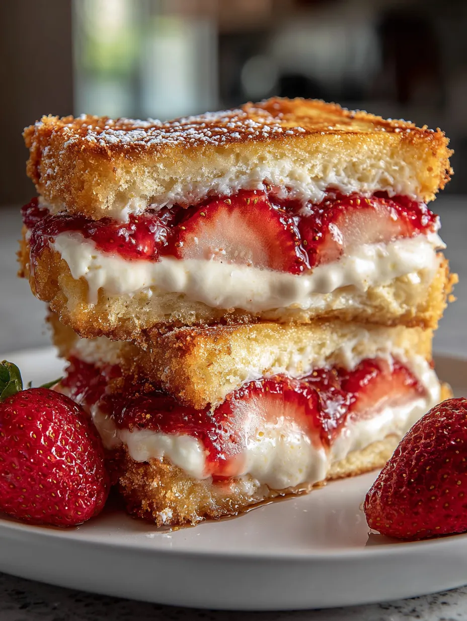 A big stack of strawberry shortcake sandwiches on a plate.