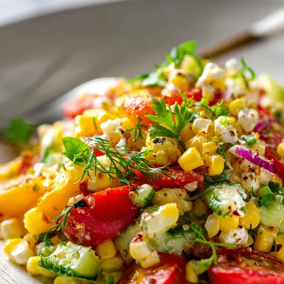 A bowl packed with corn, diced tomatoes, and more.
