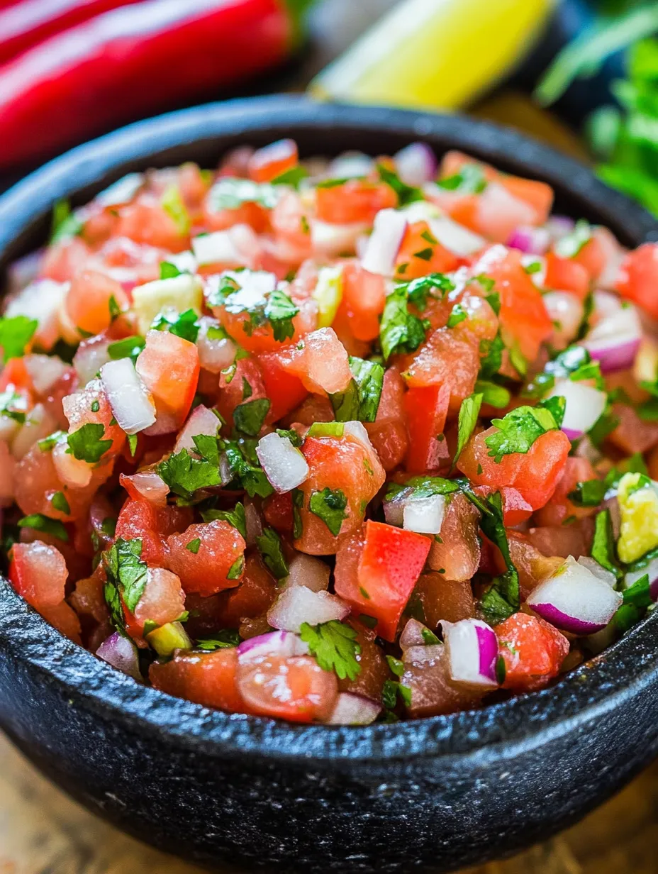 A bowl of salsa with tomatoes, onions, and cilantro.