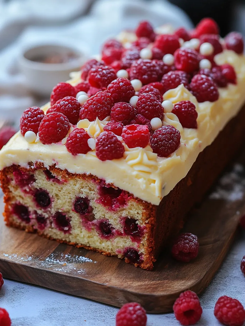 A slice of cake with raspberries on top.