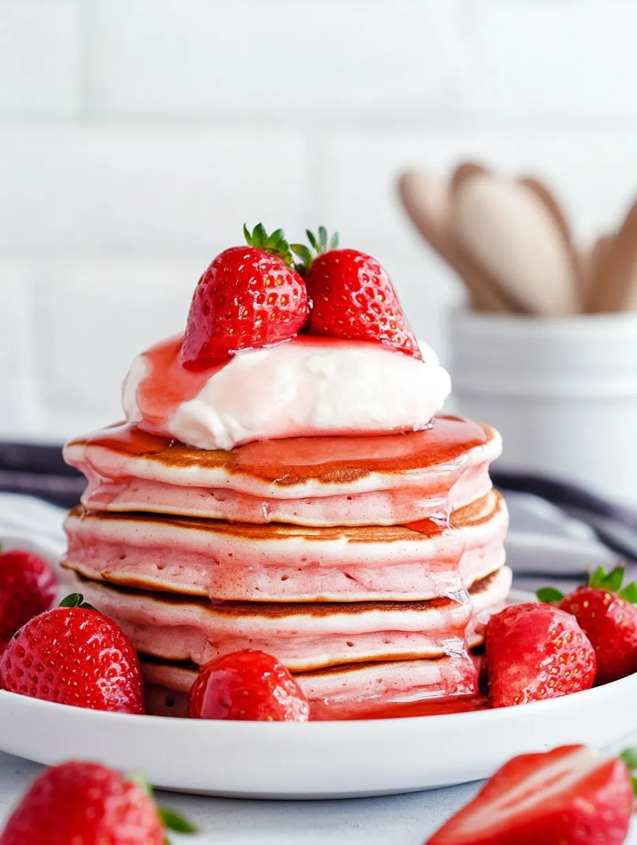 A stack of pancakes with strawberries on top.