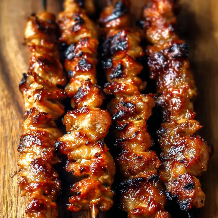 Grilled meat on a wooden board.
