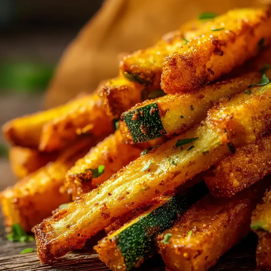 Stack of air-fried zucchini on a plate.