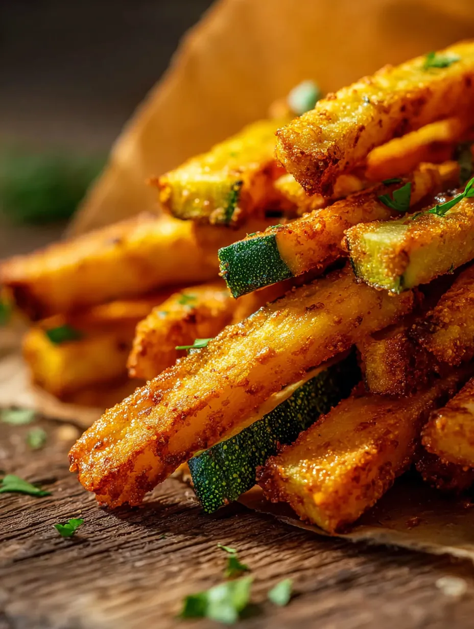 A pile of fried zucchini on a paper bag.