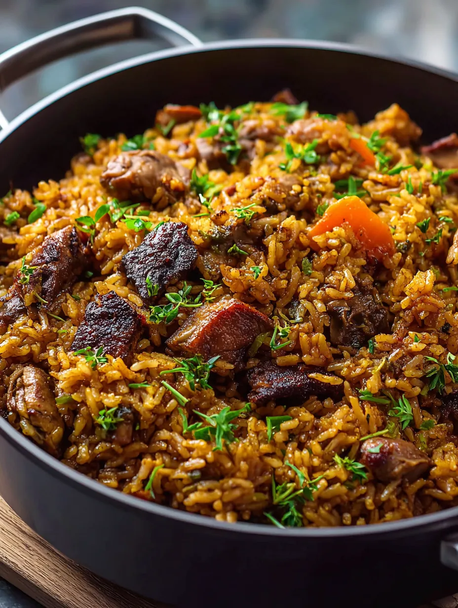 A bowl of rice and meat.