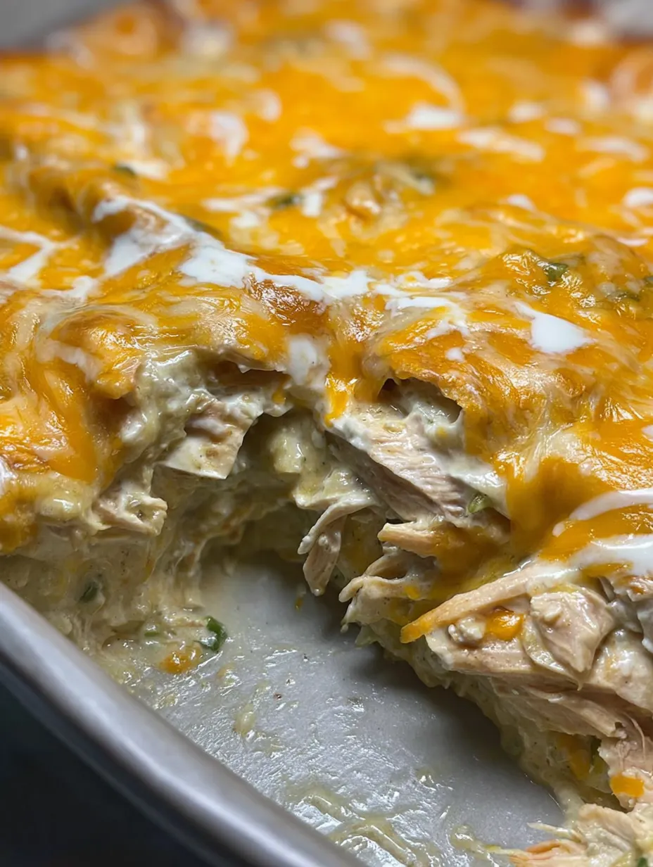 A slice of cheesy chicken casserole.