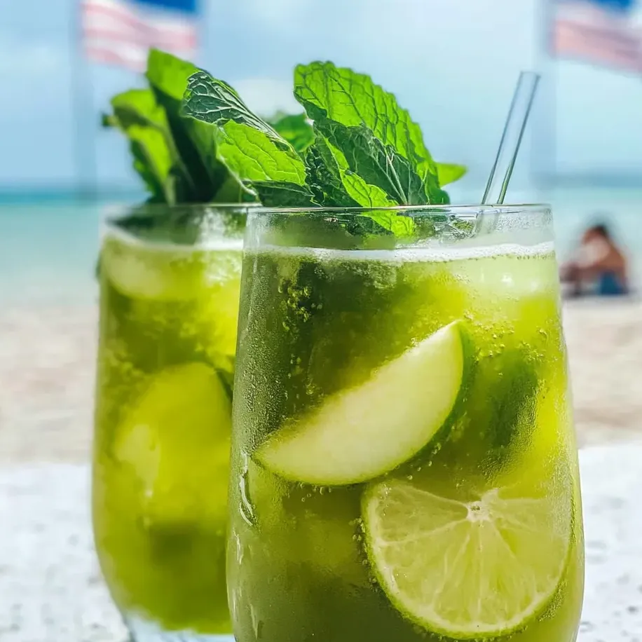 Two glasses of green tea with lemon wedges.