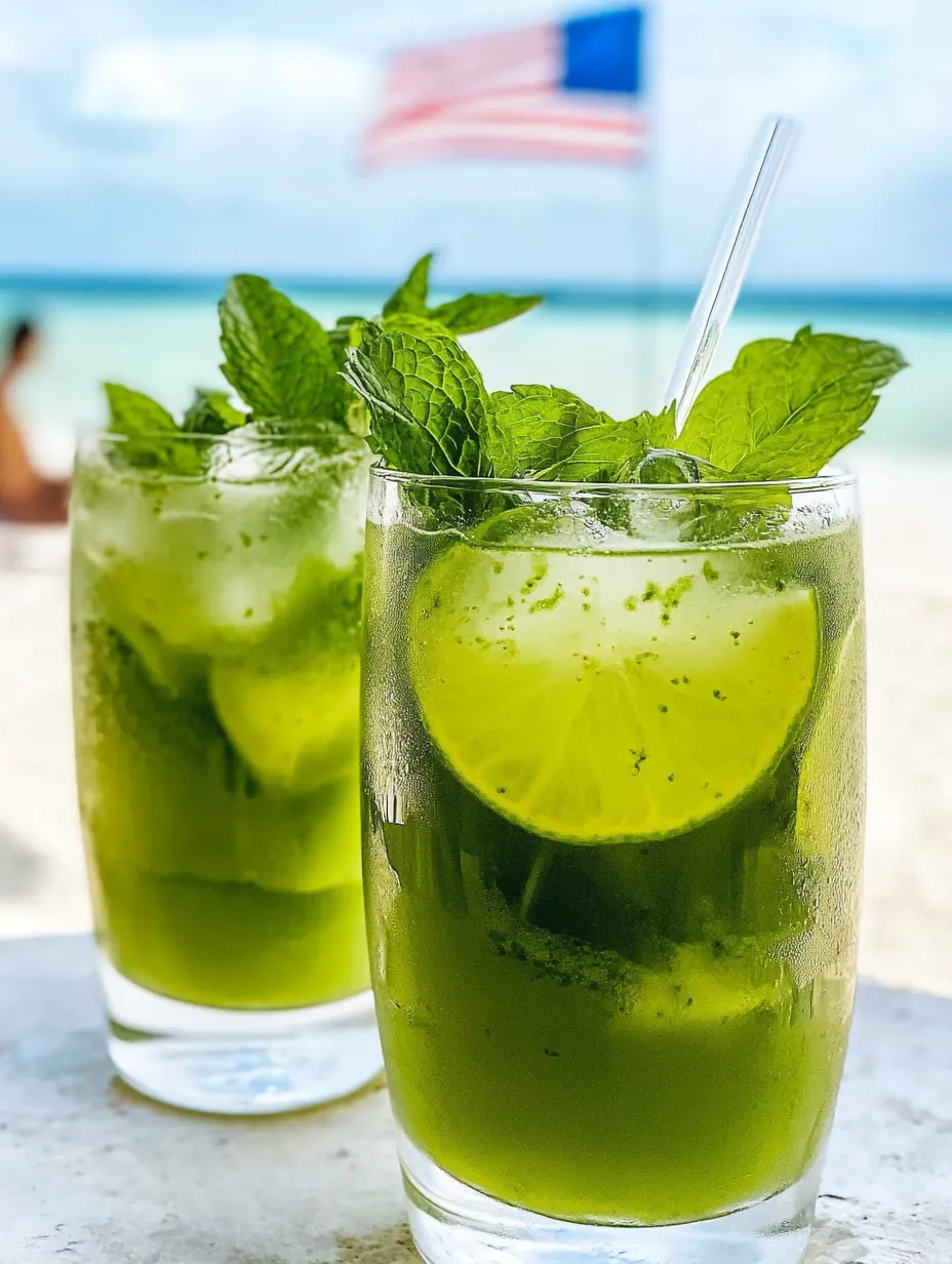 Green drinks in two glasses sitting on a table.