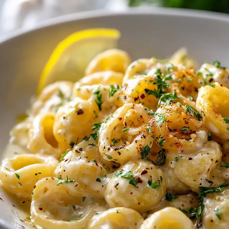 Bowl of pasta with a squeeze of lemon on top.