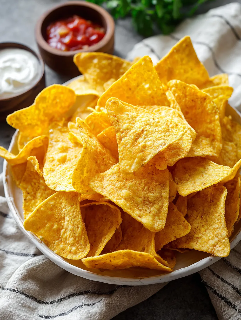 A big bowl loaded with tortilla chips and a spoon for serving.