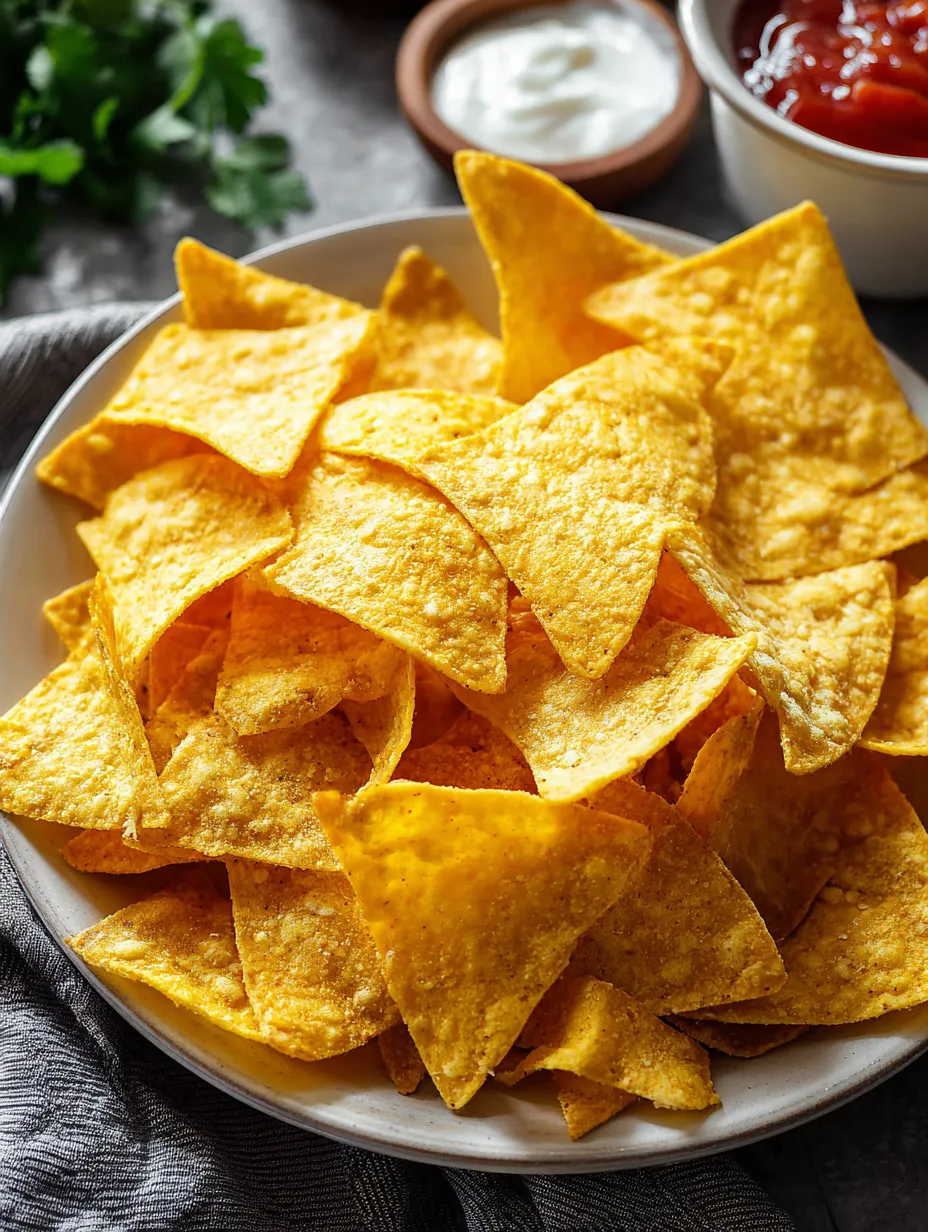 A plate with tortilla chips heaped on it.
