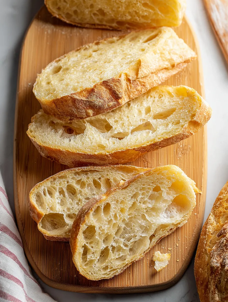 Bread slices on a wooden board.