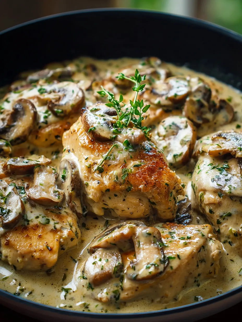 Chicken with mushrooms and herbs.