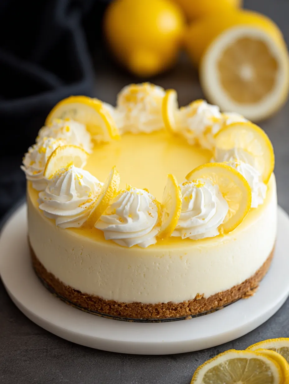 A slice of lemon cheesecake with white whipped cream.