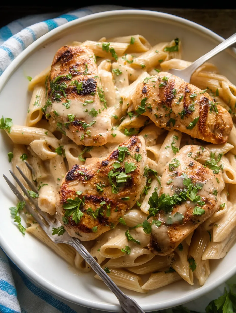A plate topped with chicken and noodles.