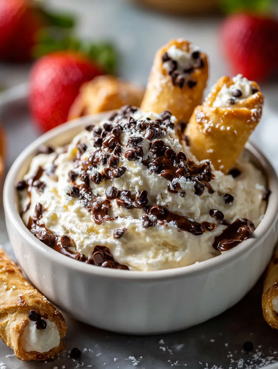 A bowl piled with creamy dip, chocolate chips, and a cloud of whipped topping.