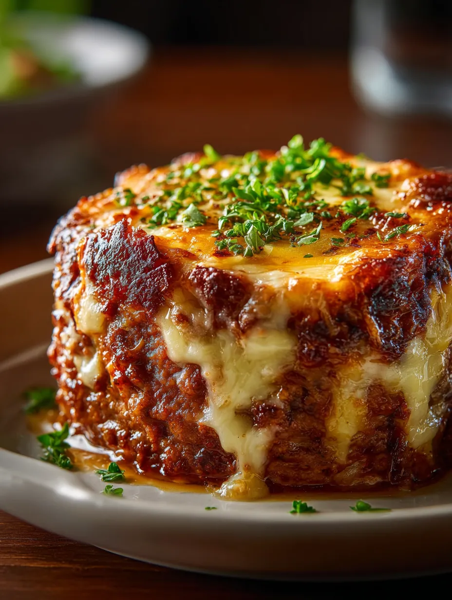A plate with loaded stuffed potatoes and a thick slice of meatloaf.