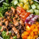 Burger Salad Bowl with Special Sauce Dressing