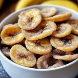 Bowl filled with cinnamon sugar banana chips.