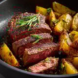 A bowl of meat and potatoes.