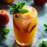 Bright orange drink in a glass, topped with fresh mint leaves.