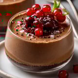 Chocolatey pudding topped with berries.
