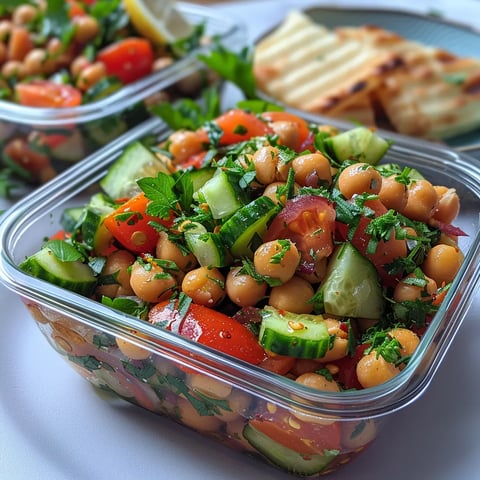 Chickpea Salad with Cucumber and Tomatoes